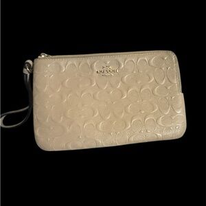 Coach Double Zip Tan Embossed Wristlet